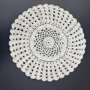 Vintage Round White Cotton Crochet Doily Table Top Accent Doily Cottage Core